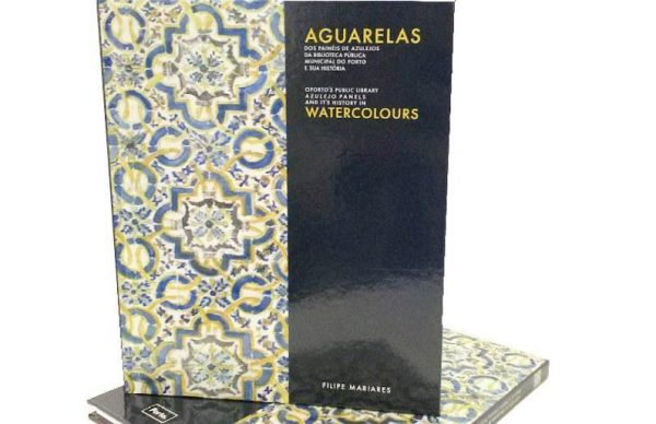 Aguarelas de painéis de azulejos da Biblioteca do Porto em livro