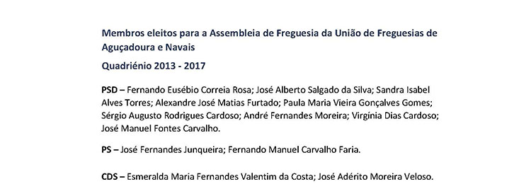 União de Freguesia Aguçadoura e Navais - lista