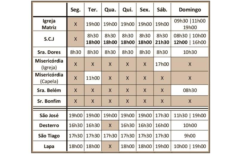 Alteração aos horários das missas