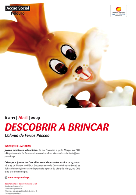 Colónia de Férias Páscoa/2009 – inscrições para crianças e jovens dos 6 aos 13 anos