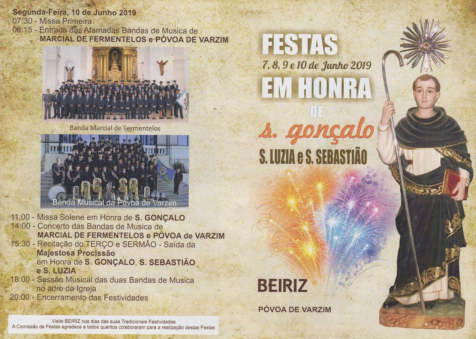 Festas em honra de S. Gonçalo; ST.ª Luzia e S. Sebastião