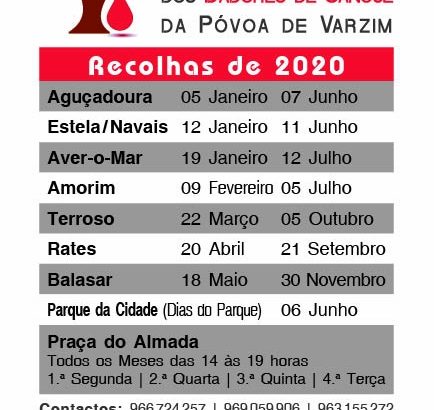 Recolhas de Sangue: Calendário 2020