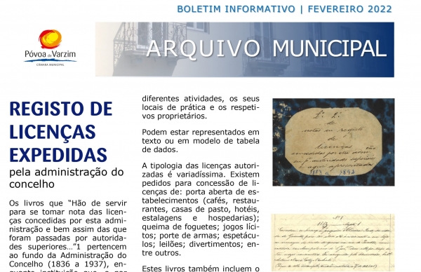 Arquivo Municipal destaca licenças dos séc. XIX e XX em Boletim Informativo