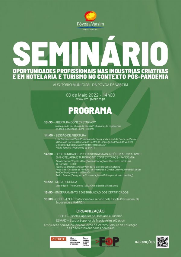 Seminário “Oportunidades Profissionais nas Industrias Criativas e em Hotelaria e Turismo no contexto Pós-Pandemia"