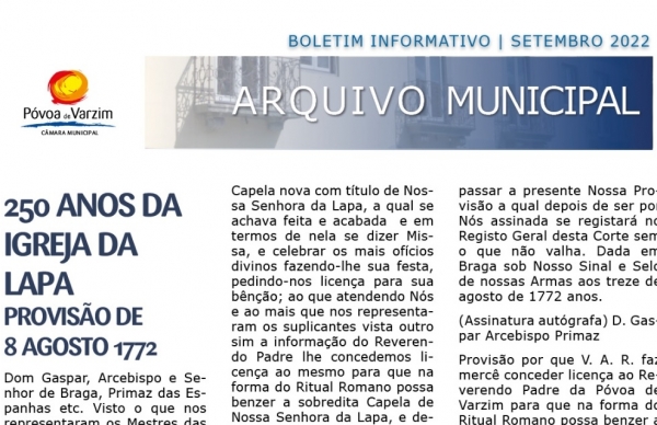 Arquivo Municipal destaca 250 anos da Igreja da Lapa